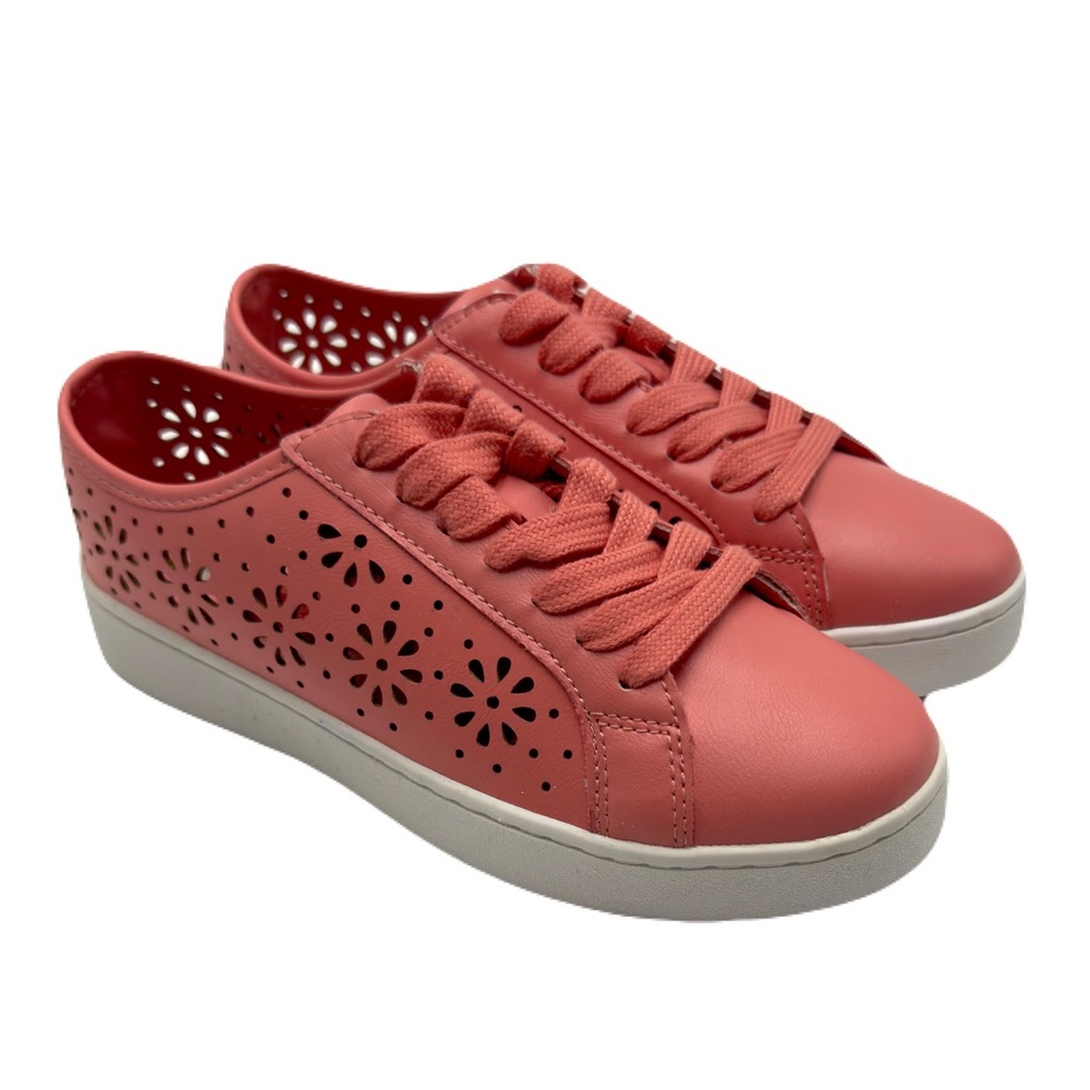 Isaac Mizrahi Live Tamara Floral Perforated Sneakers, Size 7M, Medium Pink, NWOB